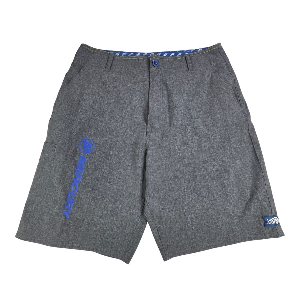 AFTCO Mens Fishing Shorts Size 32 Gray Mercury Logo Board Shorts